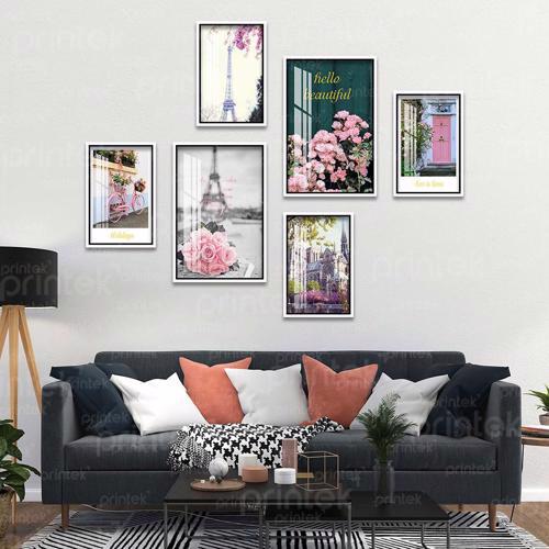 Bộ 6 tranh treo tường tháp Eiffel và hoa hồng – MS5117