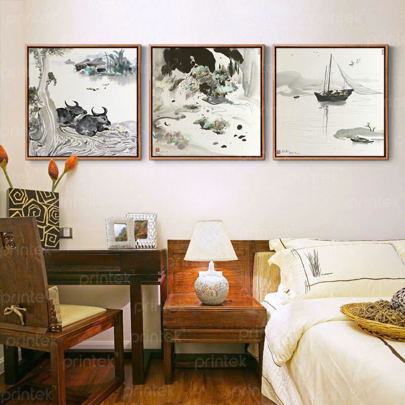 Tranh thủy mặc đen trắng khổ vuông - PT3905