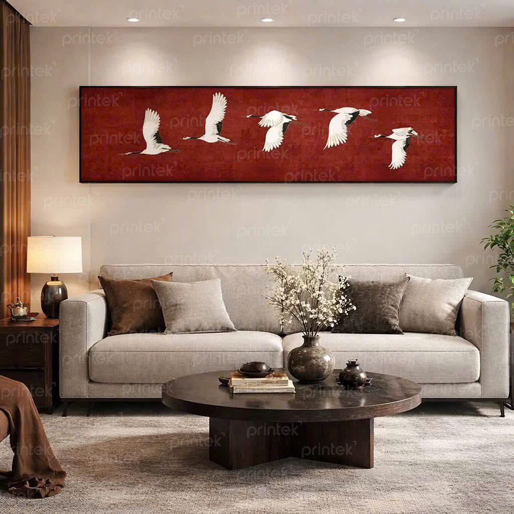 Tranh Ngũ Hạc Cát Tường phong cách indochine - PL028