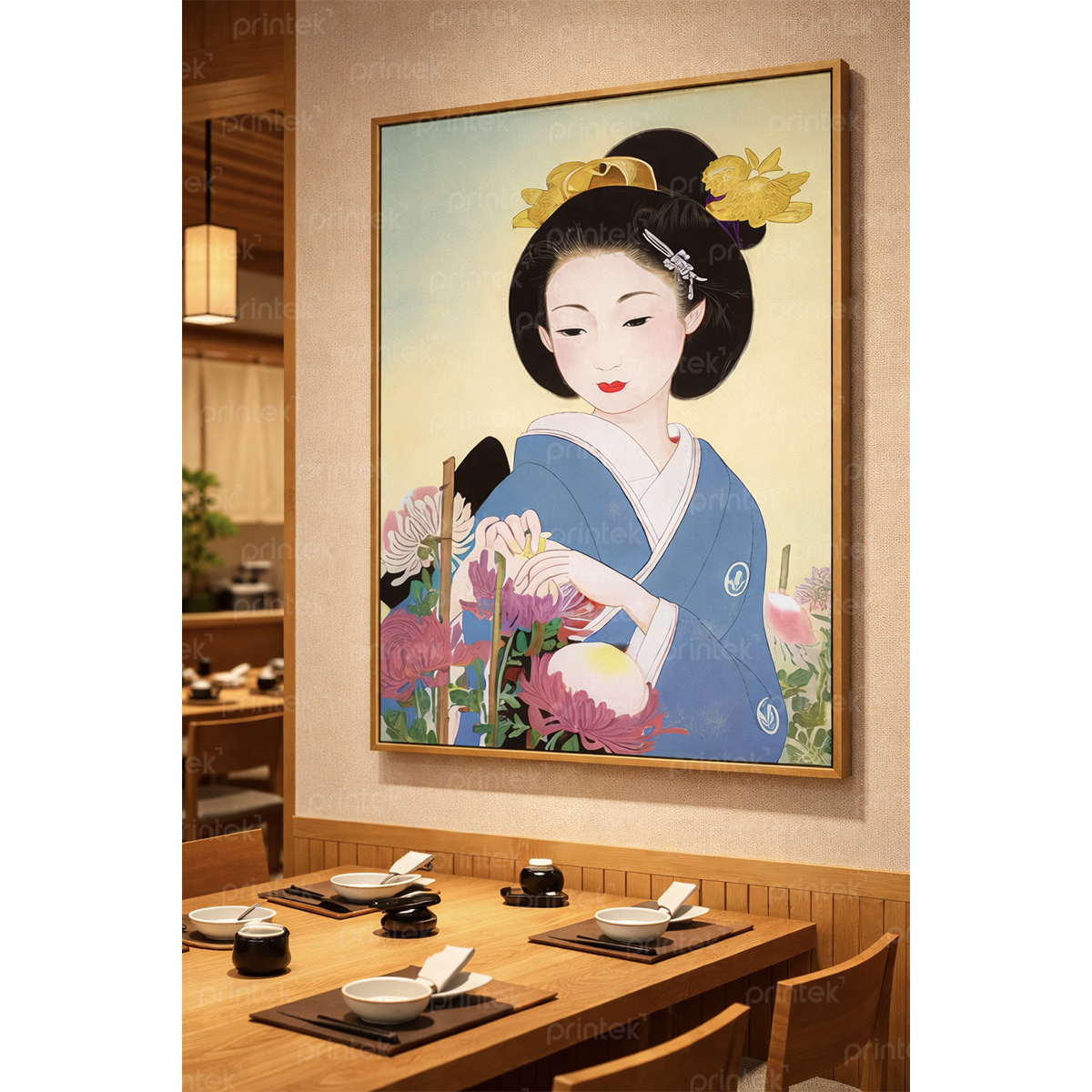 Tranh cô gái mặc kimono, trang trí nhà hàng, quán ăn Nhật Bản - TB13323230