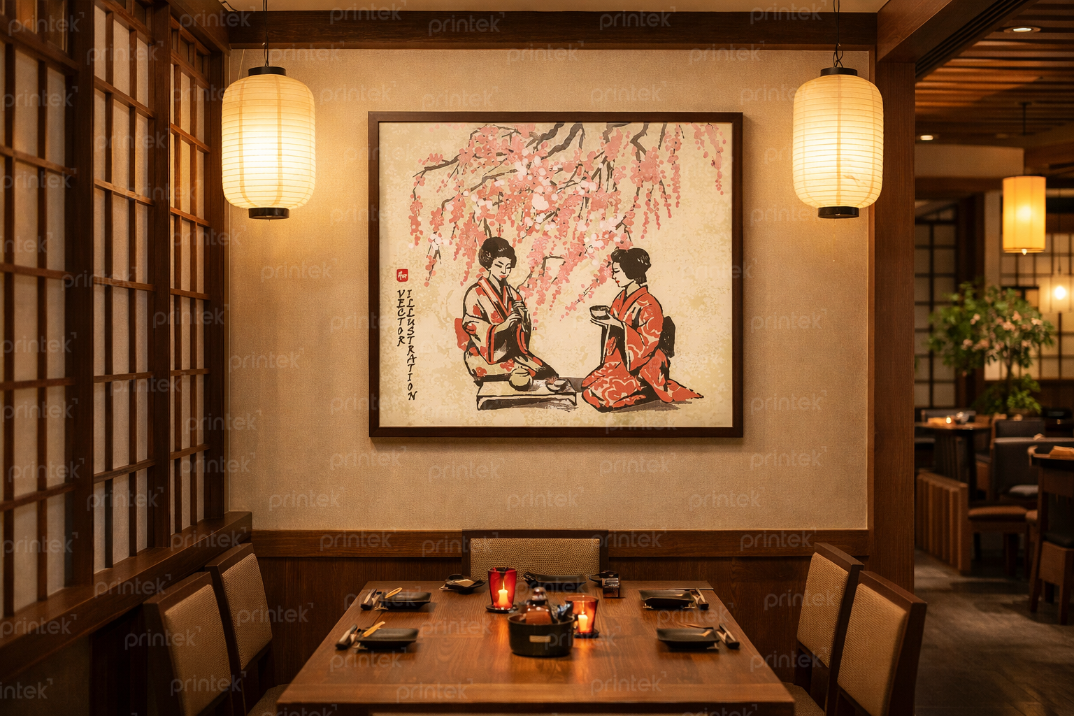 Tranh cô gái mặc kimono, trang trí nhà hàng, quán ăn Nhật Bản – DC-NB003