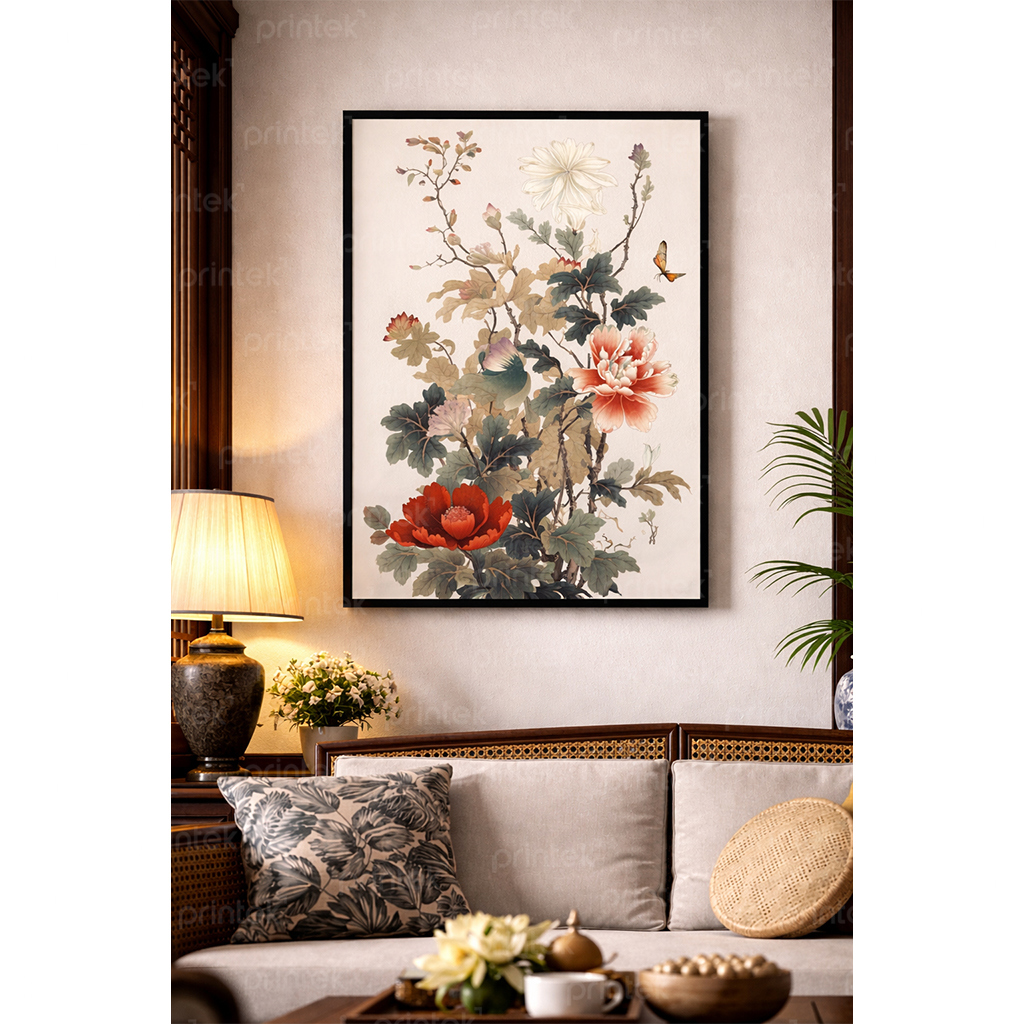Tranh hoa mẫu đơn phong cách indochine - FG13323759