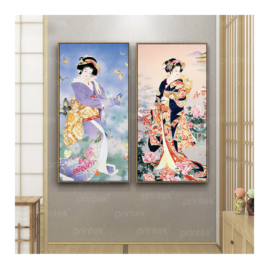 Tranh cô gái mặc kimono, trang trí nhà hàng, quán ăn Nhật Bản - TB13323168