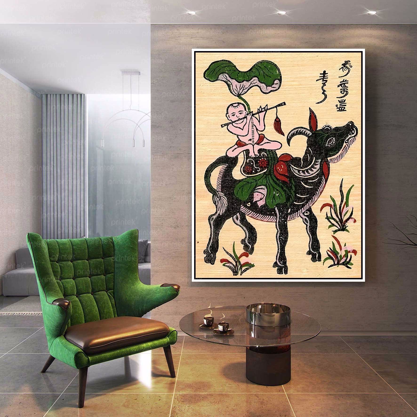 Tranh dân gian đông hồ- Chăn trâu thổi sáo – DG-002