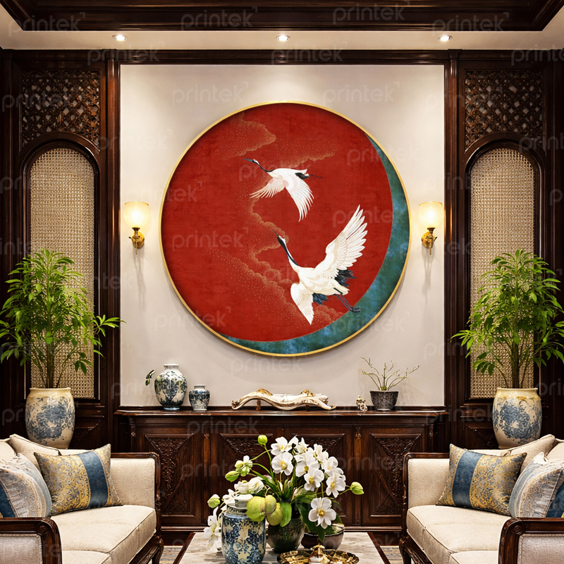 Tranh tròn chim hạc phong cách indochine - TB13323517