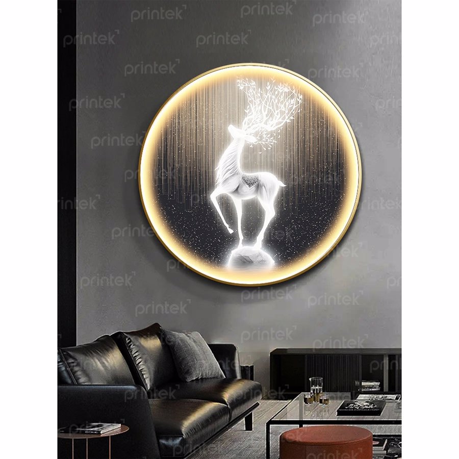 Tranh Hươu tài lộc tráng gương, tranh đèn led cao cấp - LED032