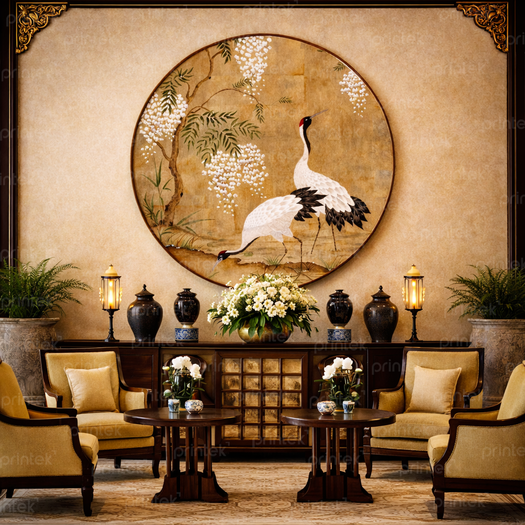 Tranh chim hạc tròn, tranh canvas treo tường - IN8038