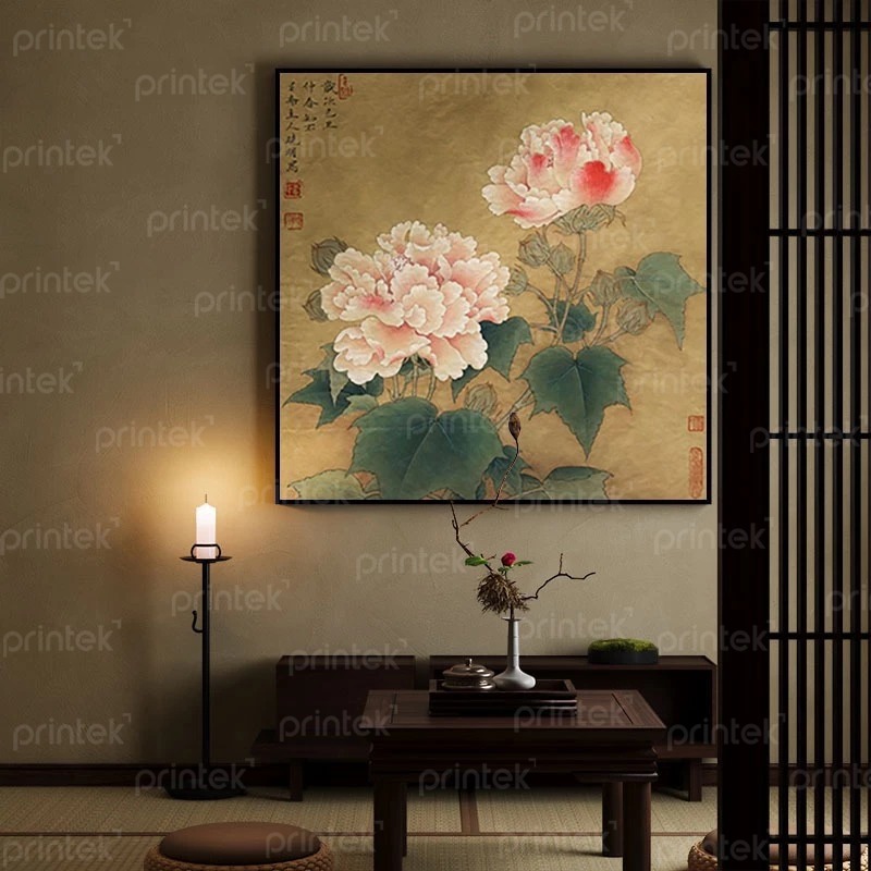 Tranh hoa mẫu đơn, trang trí phòng trà  - TM246871