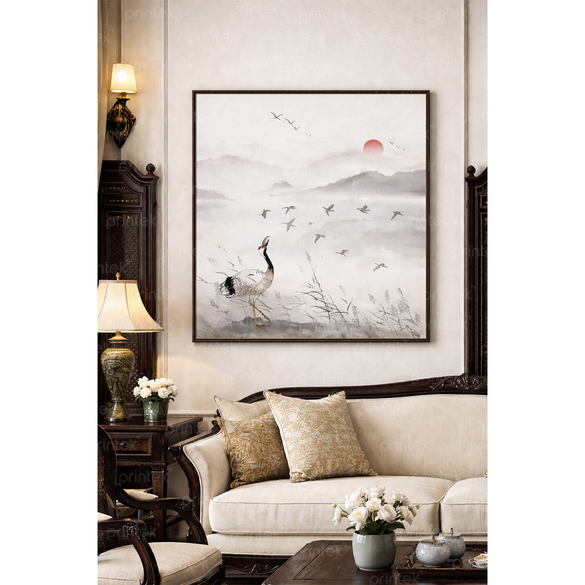 Tranh thủy mặc chim hạc - FG13323798
