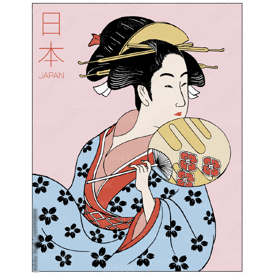 Tranh cô gái mặc kimono, trang trí nhà hàng, quán ăn Nhật Bản - ADB13337