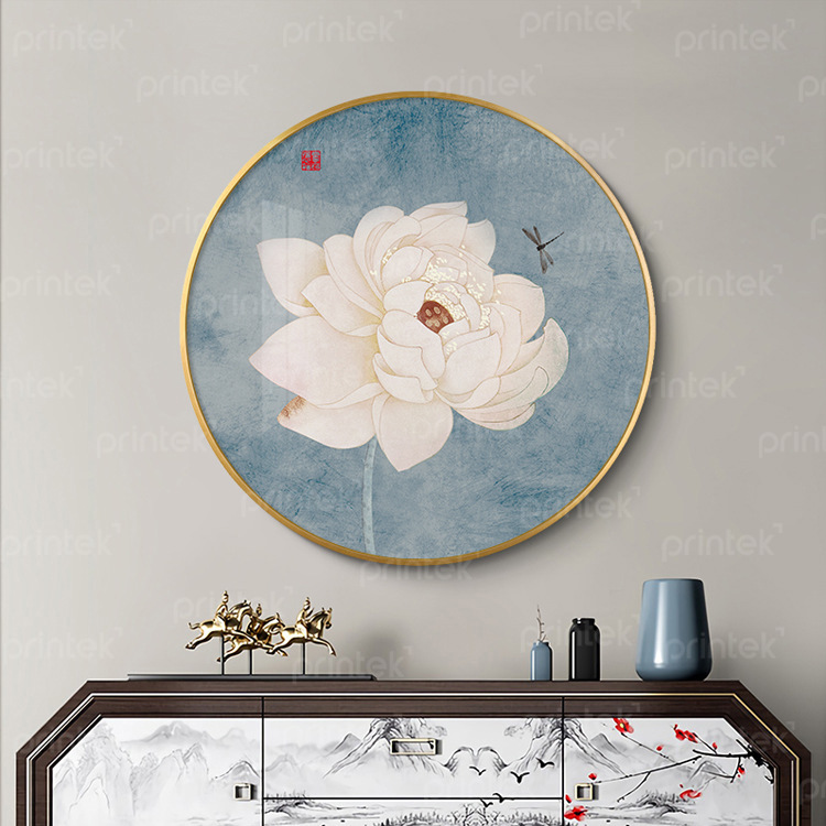 Tranh tròn hoa sen trang trí phòng trà đạo, phòng thiền, phòng thờ  - HS1247