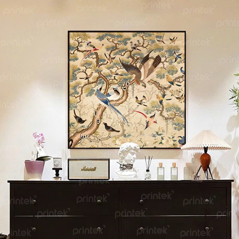 Tranh hoa và chim phong cách indochine, tranh treo tường canvas - IN4487