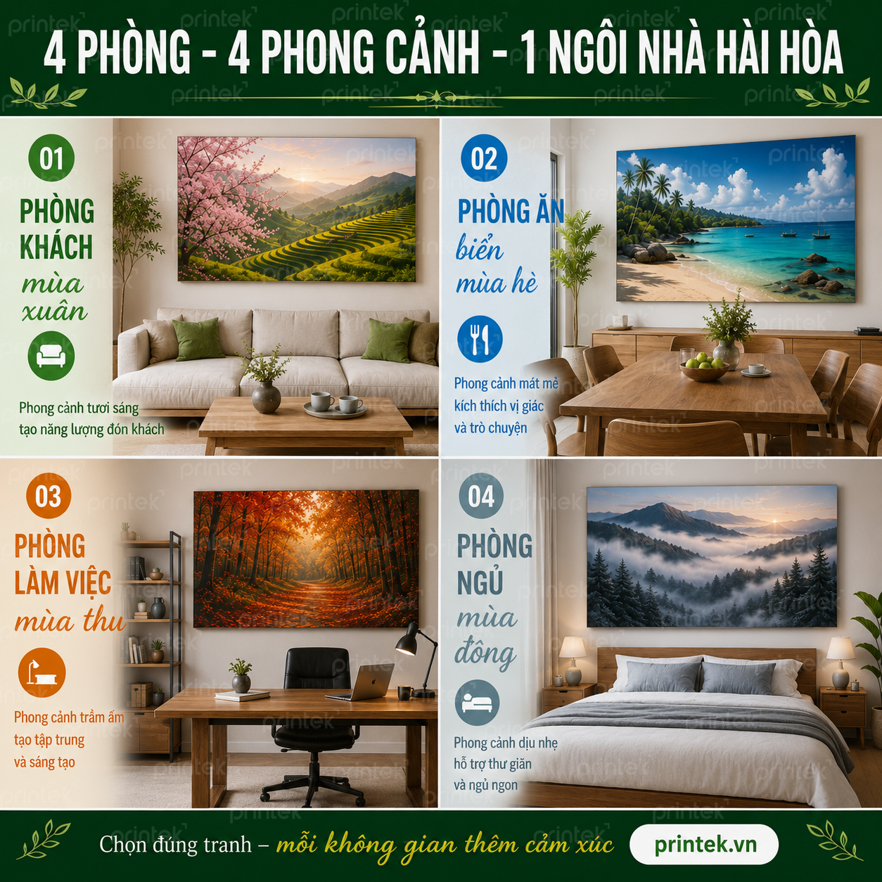 Tranh phong cảnh 4 mùa: Mang thiên nhiên vào trong phong cách sống