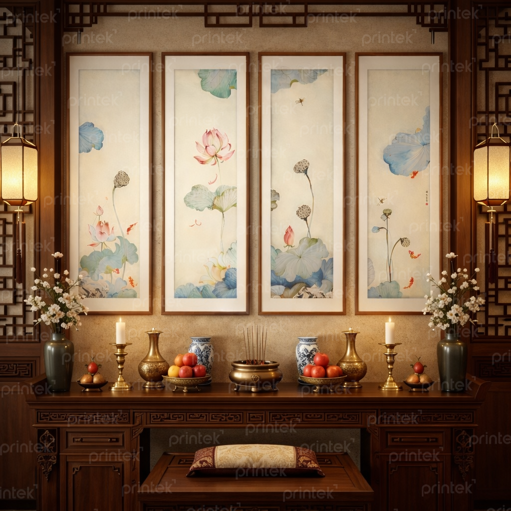 Bộ tranh Tứ Quý Hoa Sen - ID31789