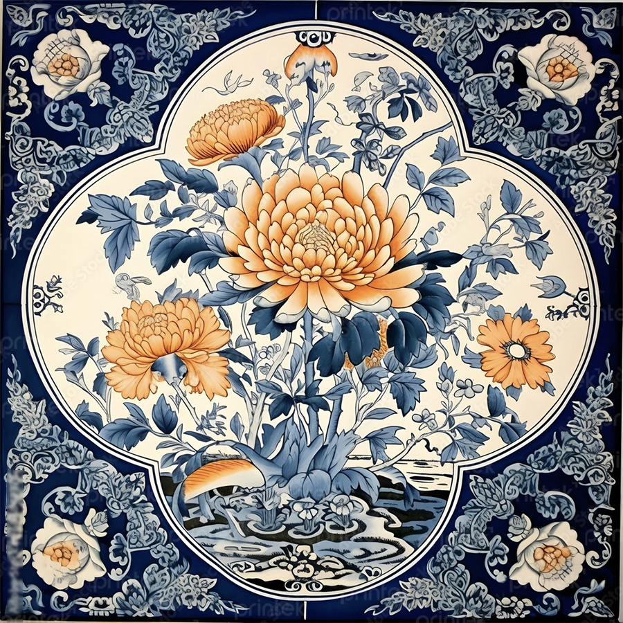 Tranh canvas hoa văn phong cách indochine - ADB33245392