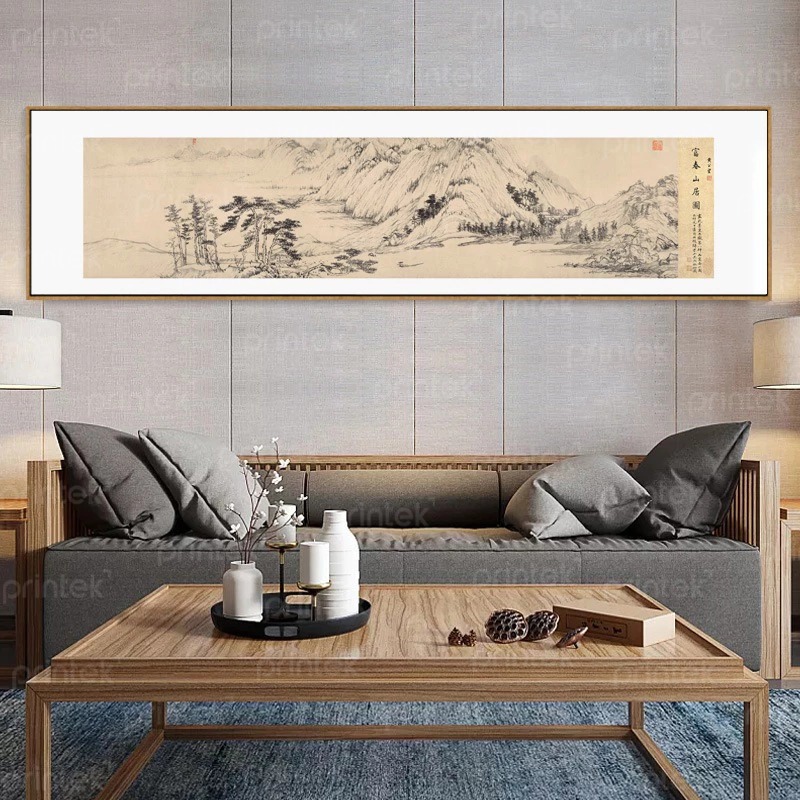 Tranh thủy mặc khổ ngang, trang trí phòng trà đạo  - TM246877