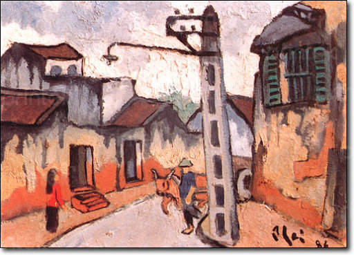 Tranh phố cổ Hà Nội về những ngôi nhà cũ