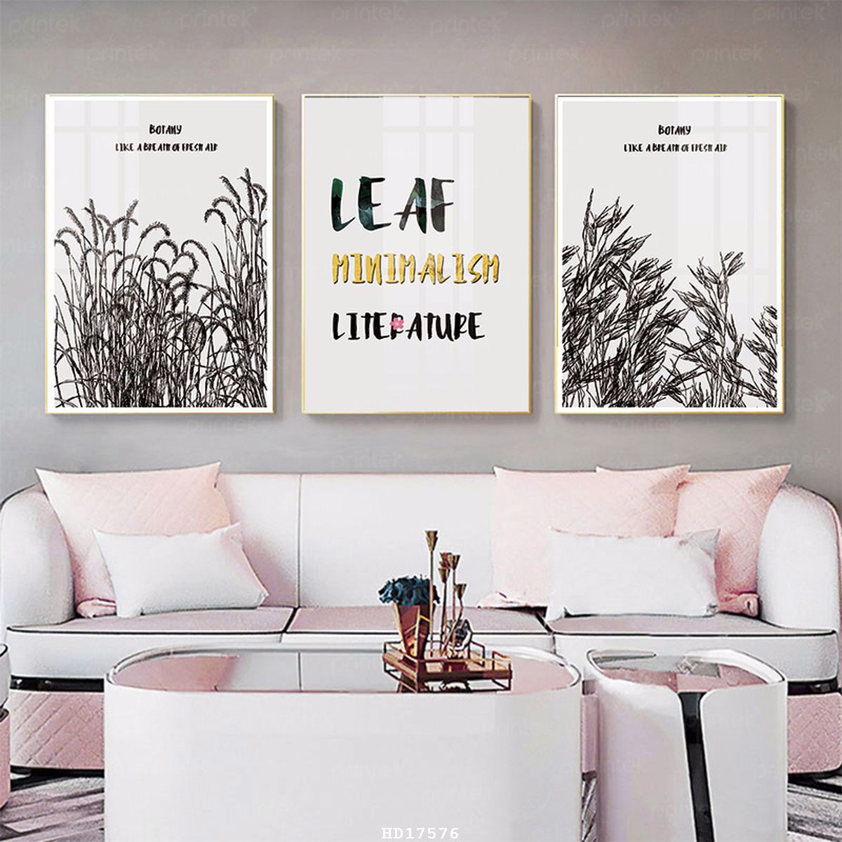 Bộ 3 tranh lá cây, đã có khung – HD17576