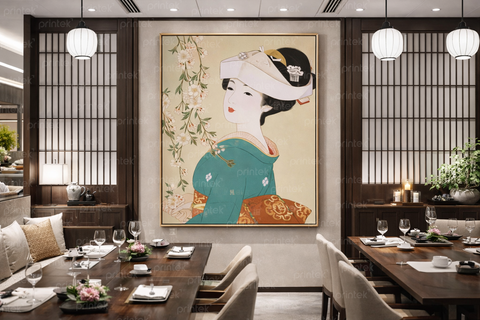 Tranh cô gái mặc kimono, trang trí nhà hàng, quán ăn Nhật Bản - TB13323229