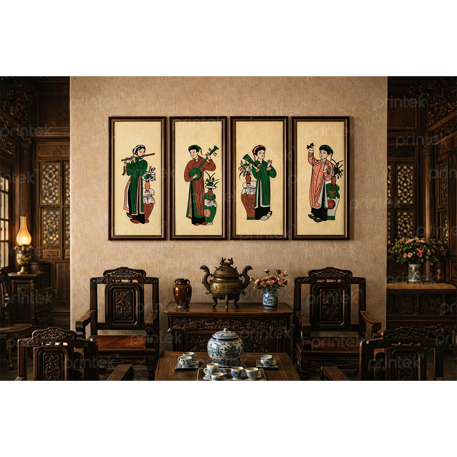 Tranh dân gian Đông Hồ tứ quý tố nữ– DC-VN09