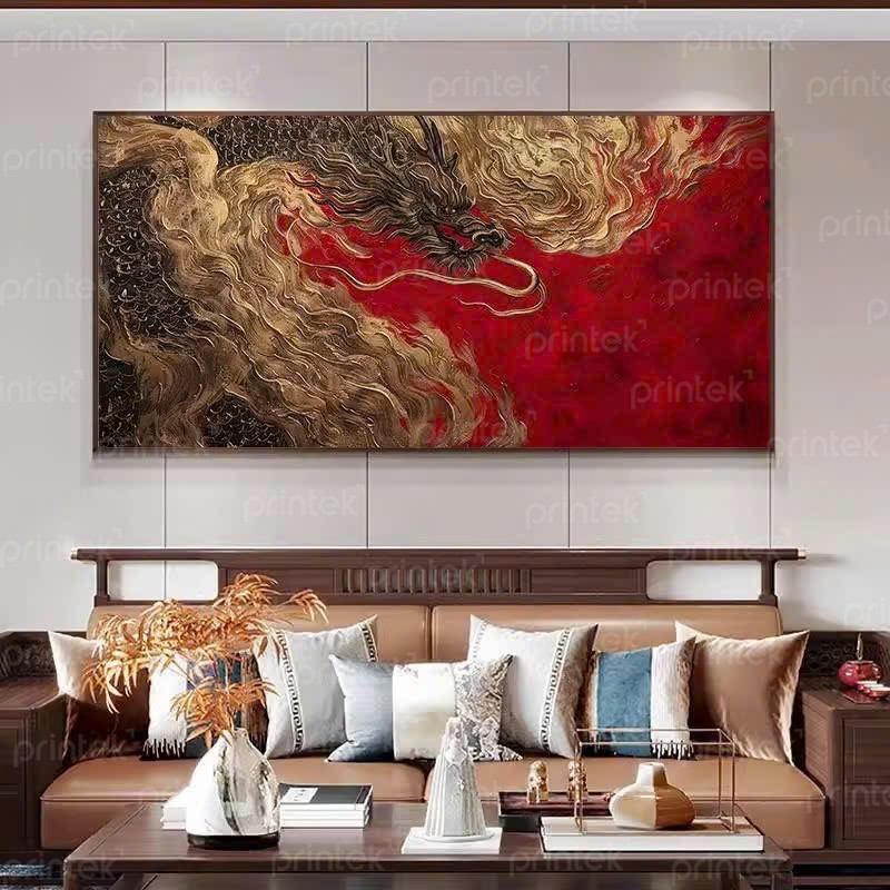 Tranh Thăng long vượng khí, tranh phong thủy, tài lộc - PT9784