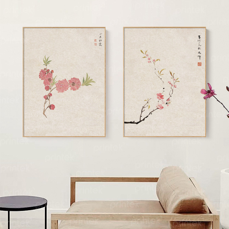 Bộ 2 tranh hoa đào, đã có khung - TM7821