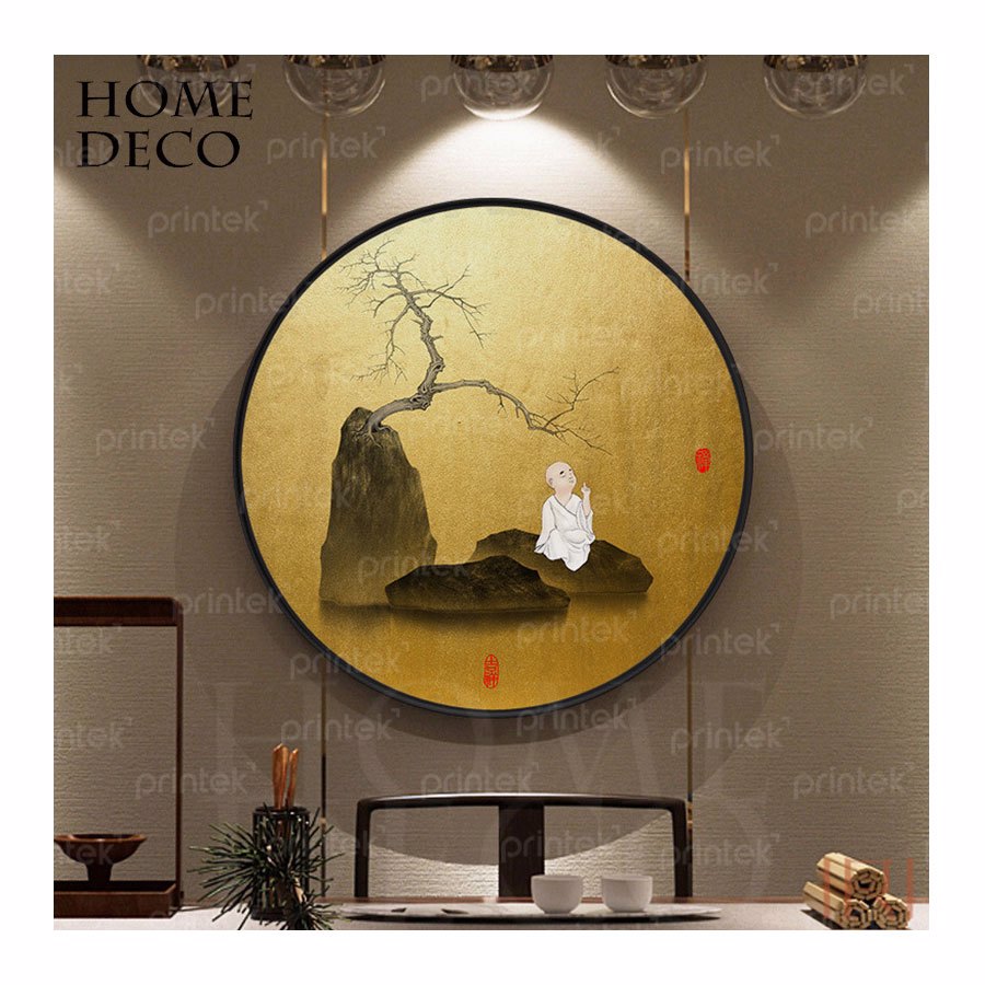 Tranh tròn phong cách indochine, đã có khung - HS034