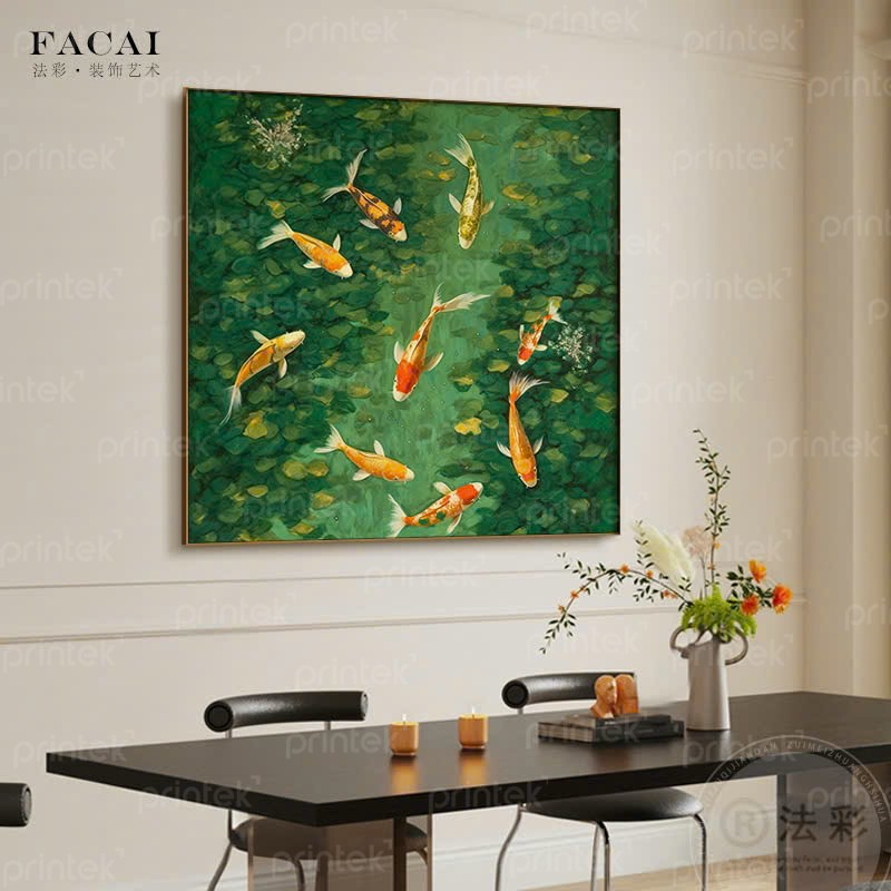 Tranh cửu ngư quần hội, tranh phong thủy tài lộc - PT0251
