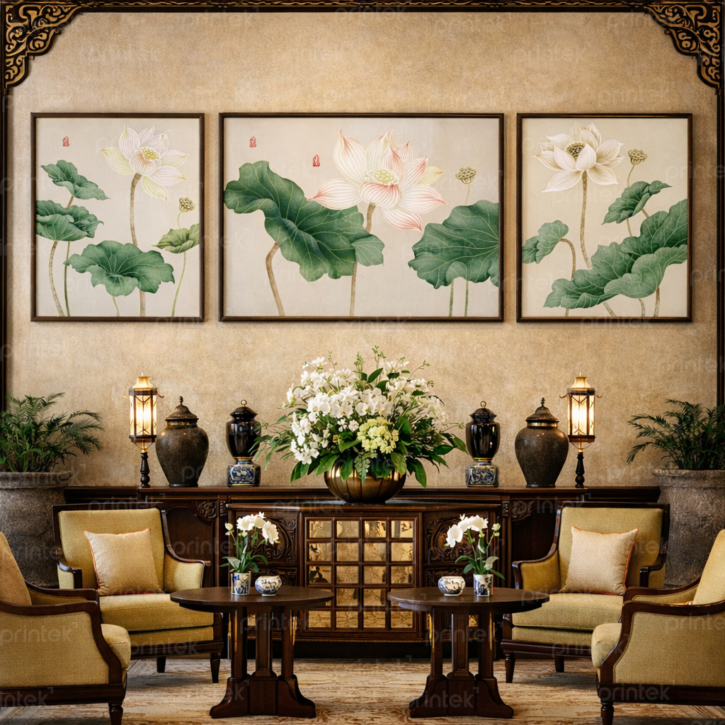 Tranh Hoa sen trang trí phòng khách – HSZ03