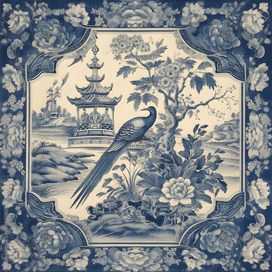 Tranh canvas hoa văn phong cách indochine - ADB33245393