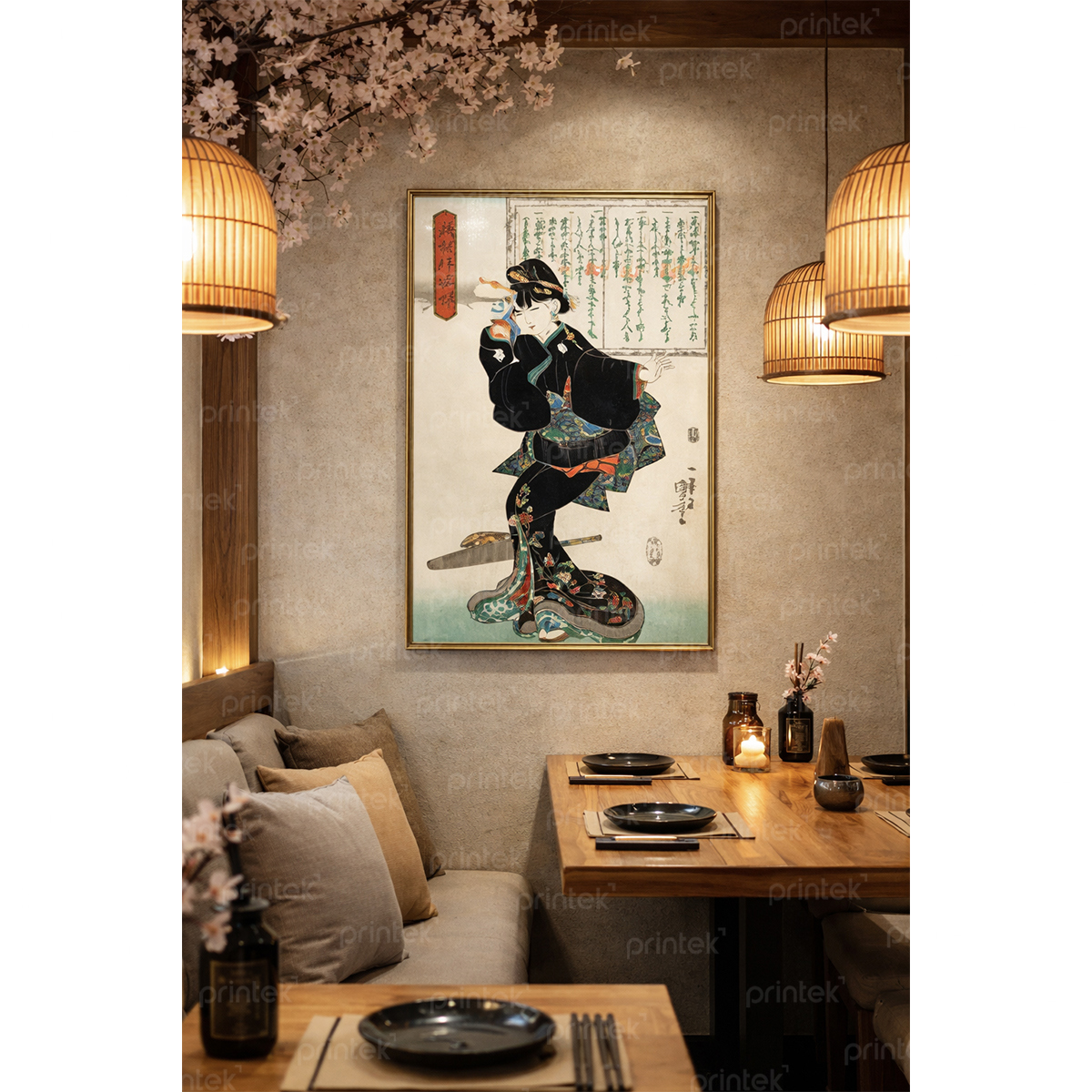 Tranh cô gái mặc kimono, trang trí nhà hàng, quán ăn Nhật Bản - TB13323190