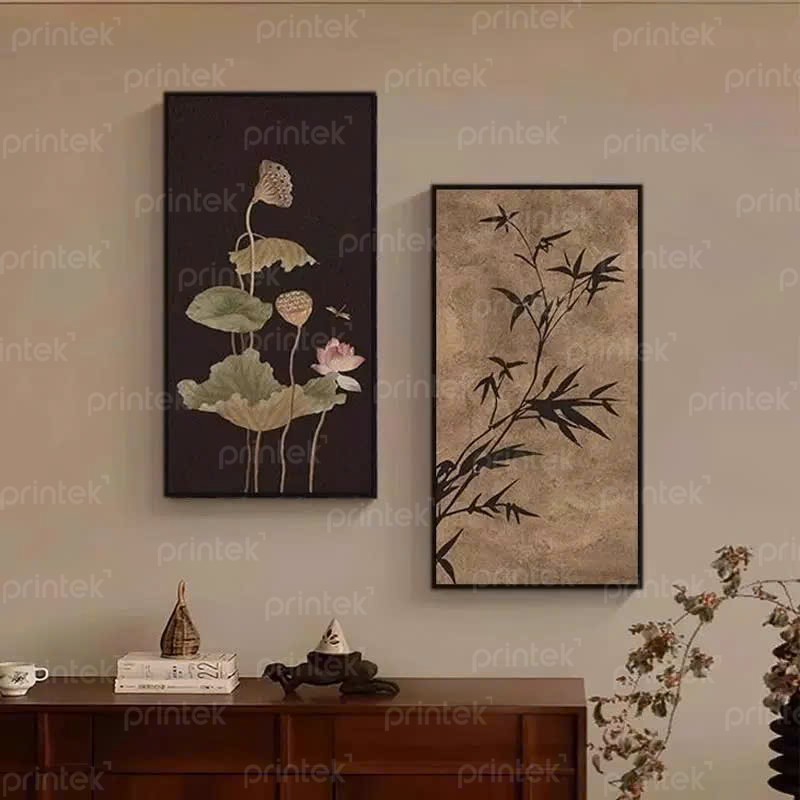 Bộ 2 tranh hoa sen cành trúc – HS4486