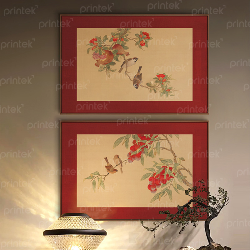 Bộ 2 tranh hoa và chim, đã có khung - ID31245