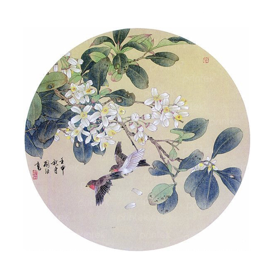 Tranh canvas, tranh tráng gương tròn phong cách indochine - MF33245186