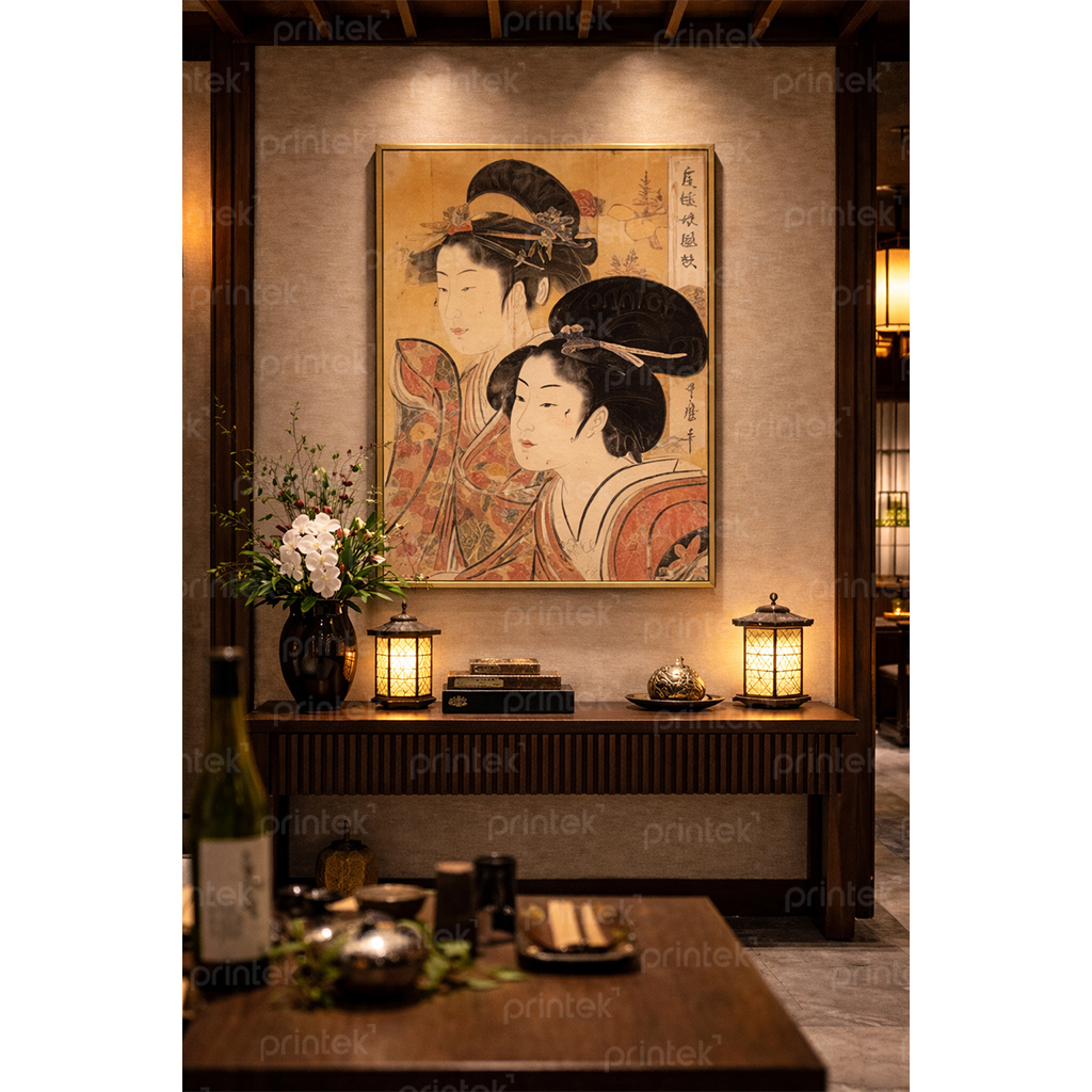 Tranh cô gái mặc kimono, trang trí nhà hàng, quán ăn Nhật Bản - TB13323194