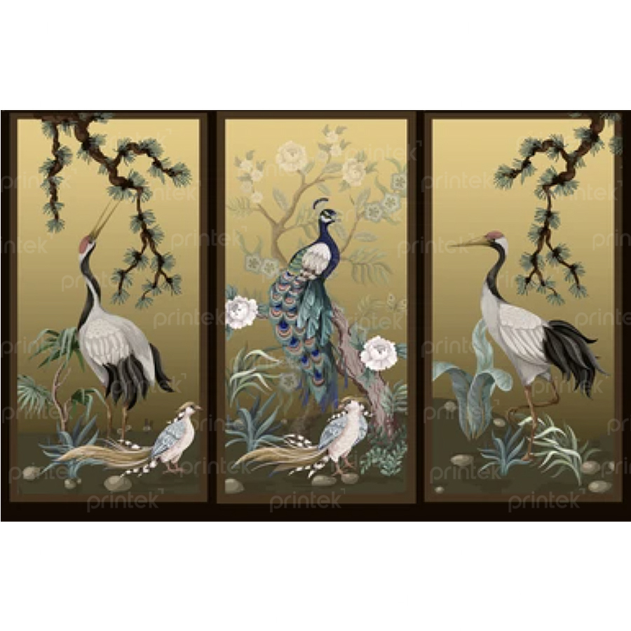 Bộ 3 tranh chim công, đã có khung - ST3248
