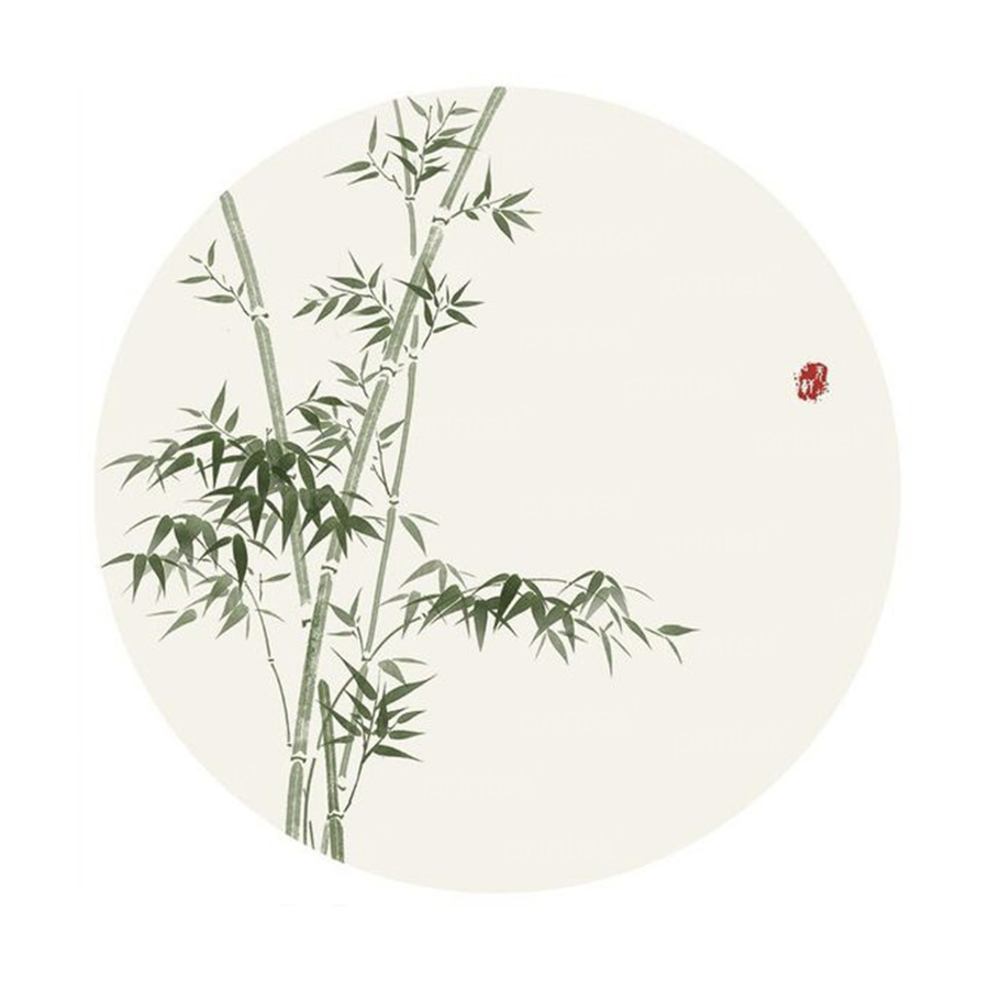 Tranh canvas, tranh tráng gương hình tròn thủy mặc cành trúc - MF33245210