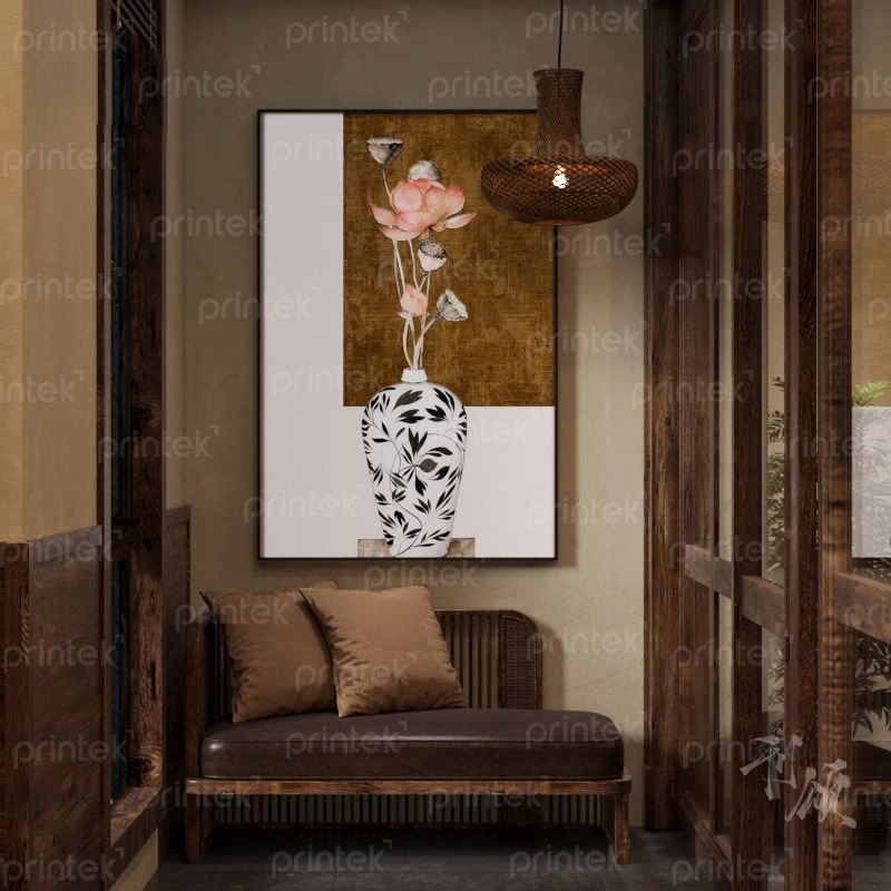 Tranh hoa sen trang trí phòng trà đạo, phòng thiền, phòng thờ - HS2345