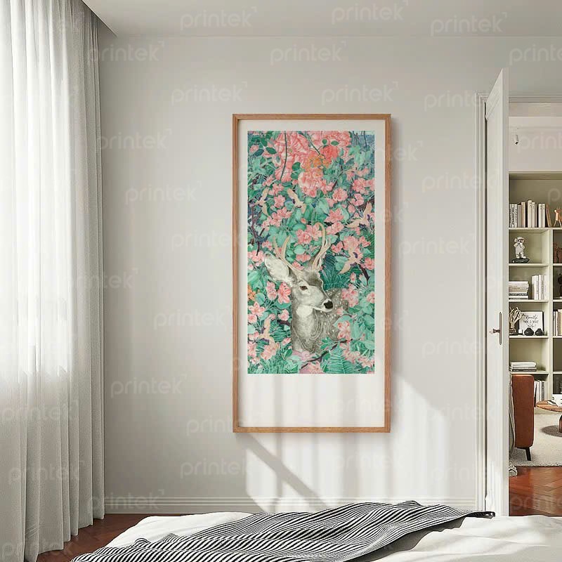 Tranh chú nai trong rừng hoa, tranh treo tường canvas - TT7173