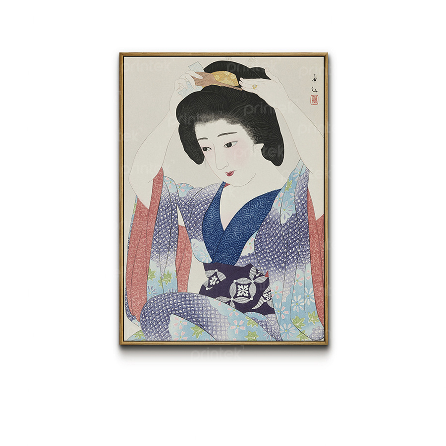 Tranh cô gái mặc kimono, trang trí nhà hàng, quán ăn Nhật Bản - TB13323219