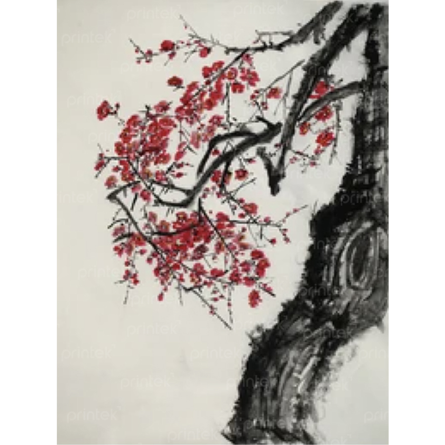Tranh thuỷ mặc hoa đào - ST7599