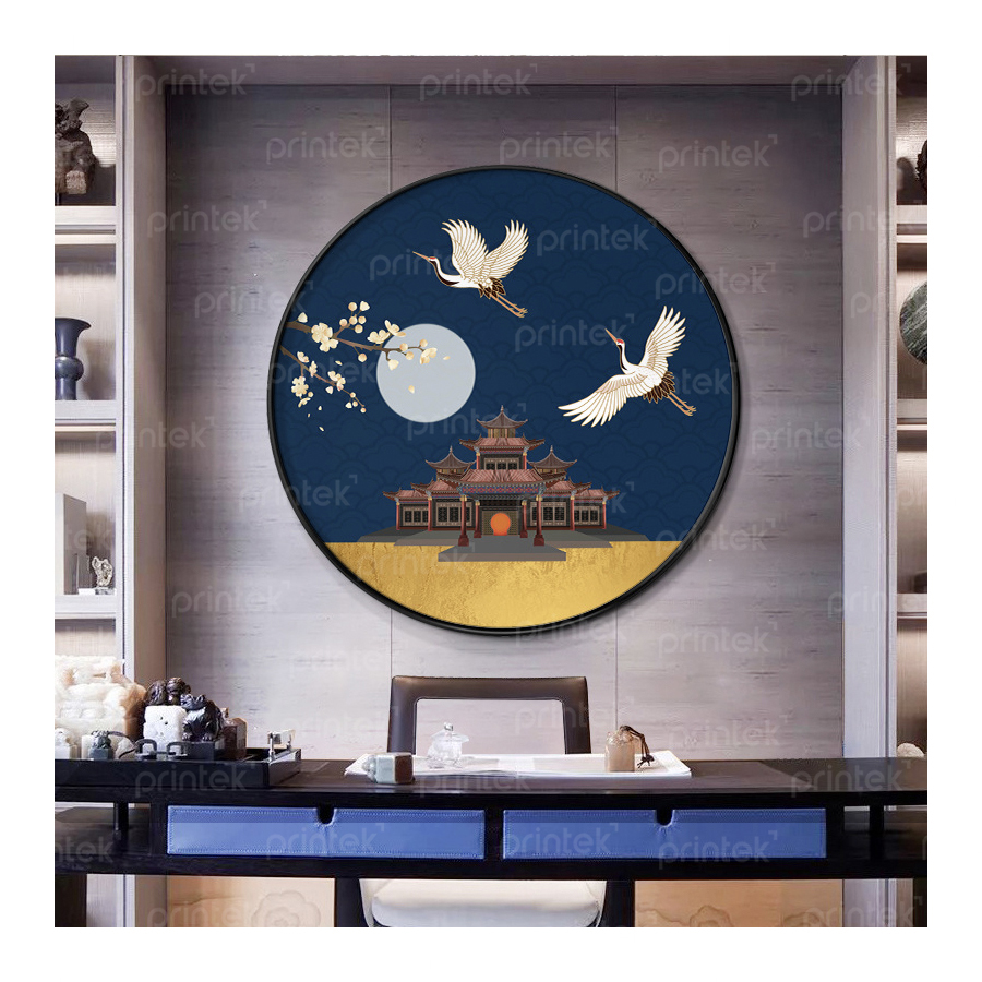 Tranh tròn chim hạc trắng phong cách indochine - TB13323516