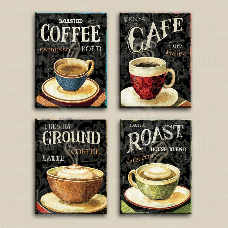 Bộ 4 tranh trang trí quán cafe, đã có khung - PIN667