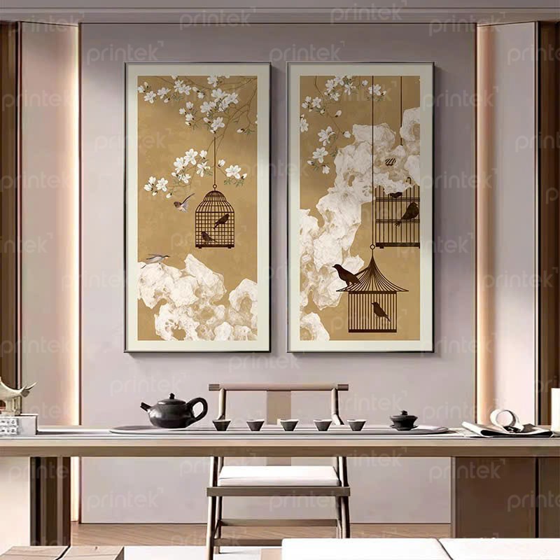 Bộ 2 tranh Canvas treo tường hoa và chim - ID167007