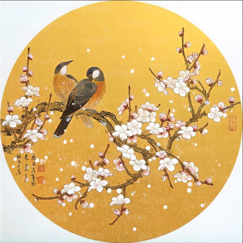 Tranh tròn hoa và chim  - TT18426