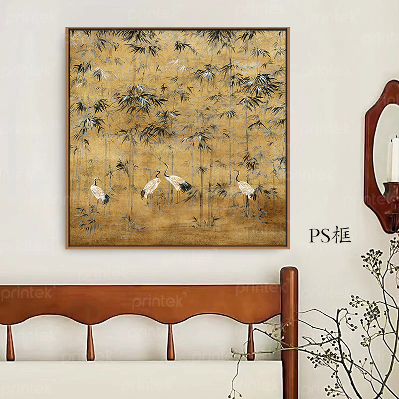 Tranh chim hạc rừng trúc trang trí phòng trà
