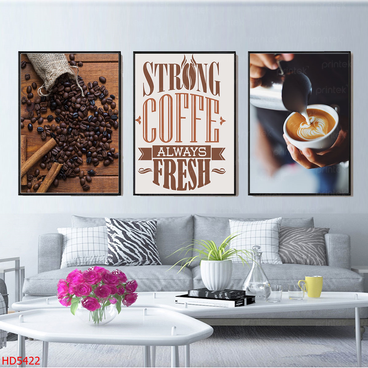 Bộ 3 tranh trang trí quán cafe, đã có khung – HD5422