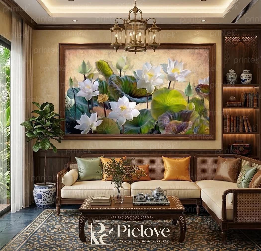Tranh Bạch Liên Phú Quý - PL003
