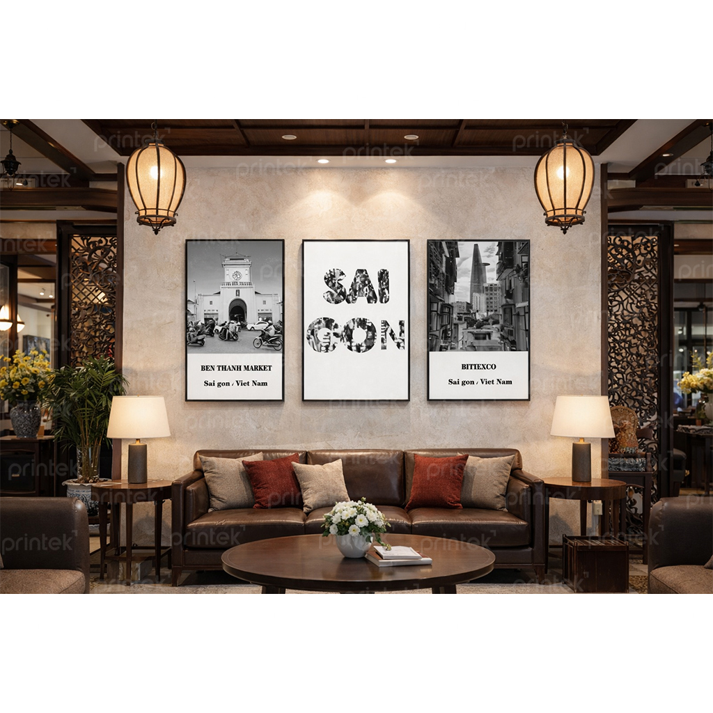 Bộ 3 tranh Sài Gòn xưa, đã có khung – HD5842
