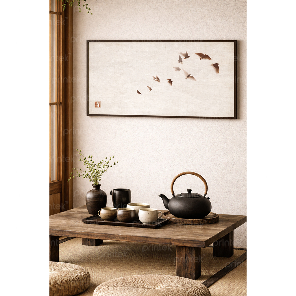 Tranh đàn chim trang trí phòng trà đạo - ST0355